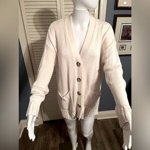 Loft White Button Up Cardigan Sweater Size Medium With Brown Buttons